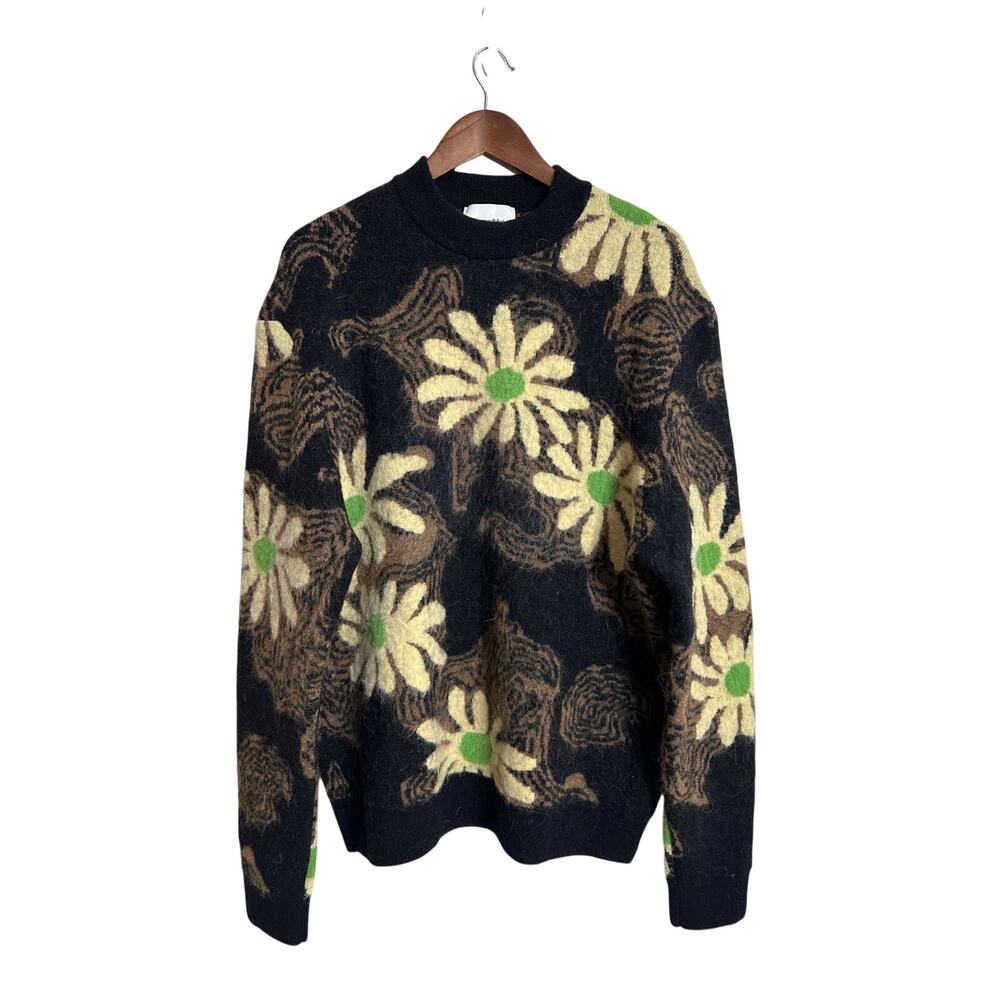 Nanushka Westyn Brushed Alpaca Floral Sweater in Arte Povera Floral Black Large